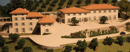 Immagine di un modello architettonico del progetto di trasforamazione della Cascina Salera in corporate university e foresteria aziendale Ferrero